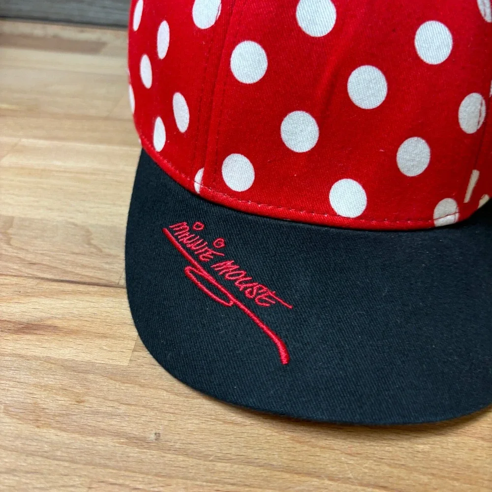 Minnie Mouse Hat Cap Snap Back Youth Red White Bow Ears Polka Dot Disney‎